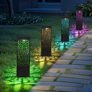 30 Lumen Solar Bollard Path Light Set Warm White + 7 Color Changing, Set of 5