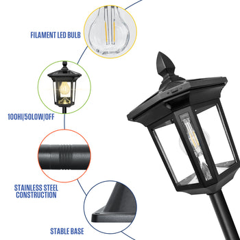 100 Lumen Solar Filament Post Light, Set of 2