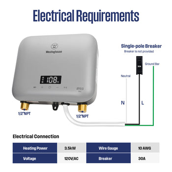 3.5KW Mini Electric Tankless Water Heater, Silver Gray