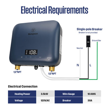 3.5KW Mini Electric Tankless Water Heater, Deep Blue