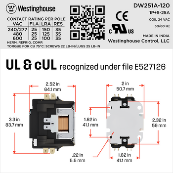 Definite Purpose Contactor 25 Amp 1 Pole 24V Coil