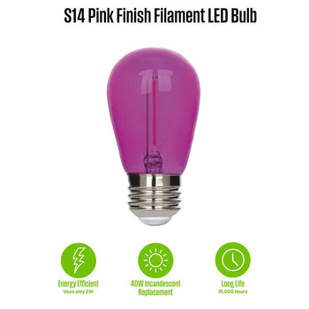 2 Watt (40 Watt Equivalent) S14 Filament LED Light Bulb, Pink