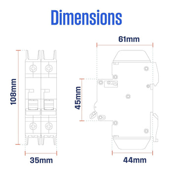 3A 2 Pole Miniature Circuit Breaker C Curve