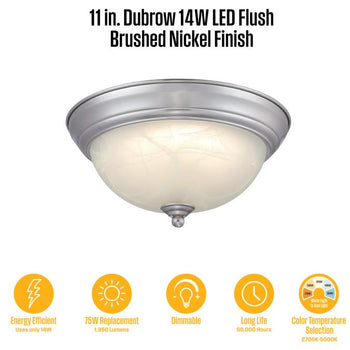 Dubrow 11 inch Indoor Flush Mount Ceiling Fixture, Brushed Nickel