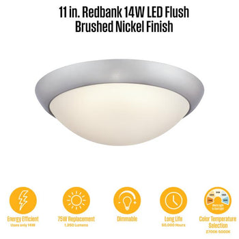 Redbank 11 inch Indoor Flush Mount Ceiling Fixture, Brushed Nickel