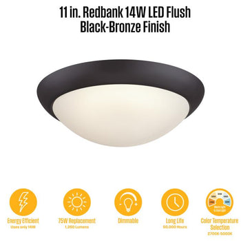 Redbank 11 inch Indoor Flush Mount Ceiling Fixture, Black-Bronze