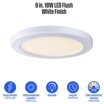 9 inch, 18 Watt Dimmable LED Indoor/Outdoor Flush Mount Ceiling Fixture