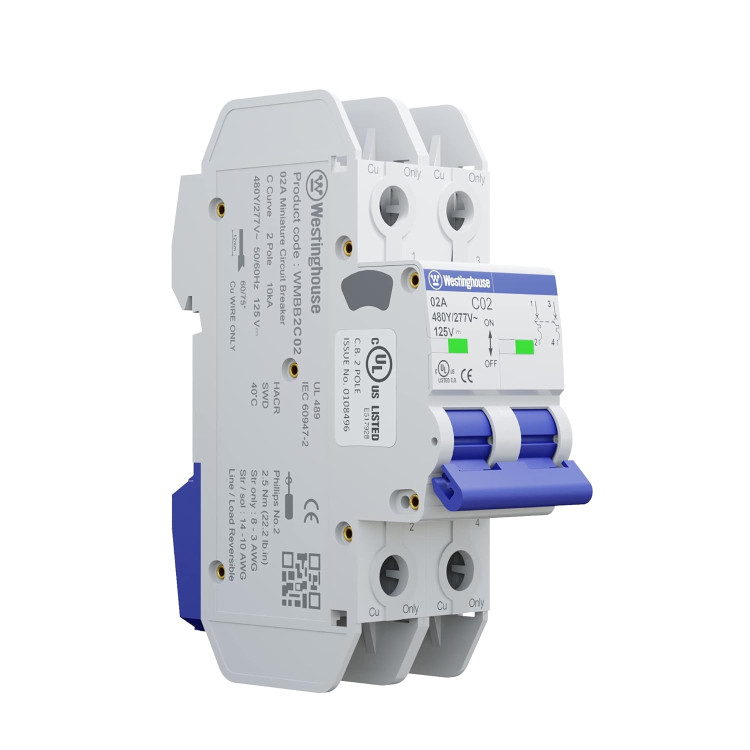 2A 2 Pole Miniature Circuit Breaker C Curve | Westinghouse