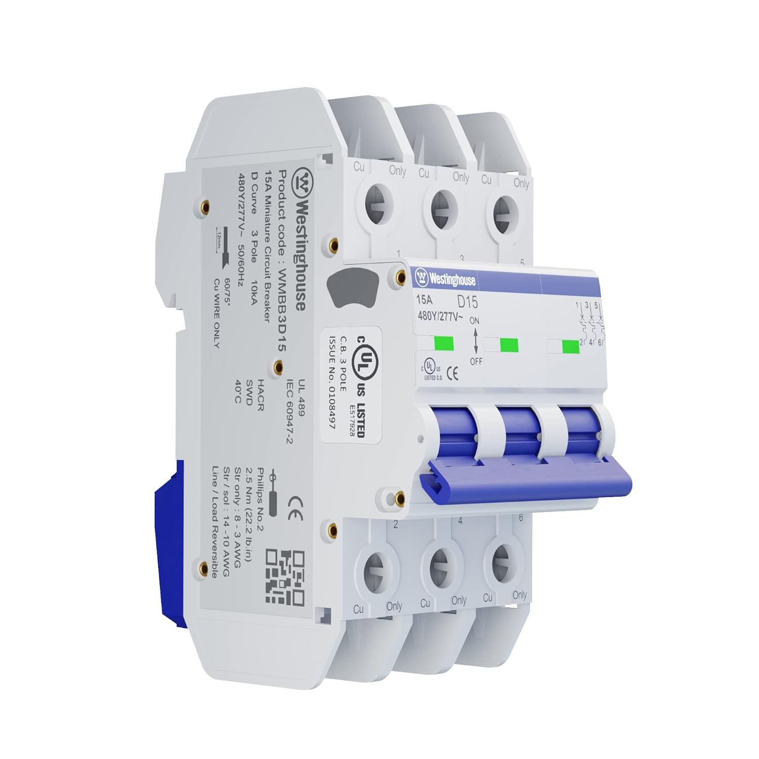 15A 3 Pole Miniature Circuit Breaker D Curve | Westinghouse