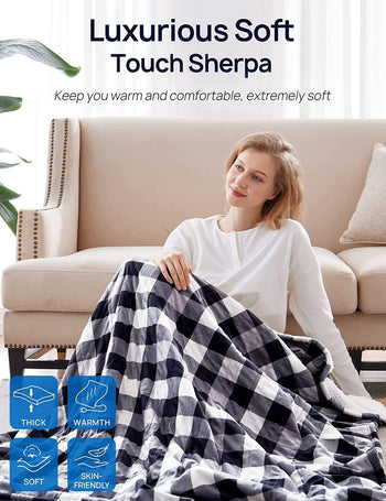 Electric Heated Sherpa Plaid Blanket 72