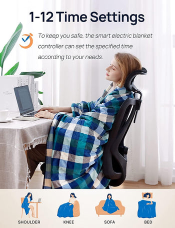 Electric Heated Sherpa Plaid Blanket 72