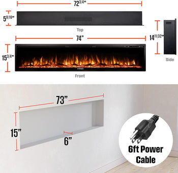 74 Inch Electric Fireplace Heater