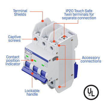 50A 3 Pole Miniature Circuit Breaker C Curve