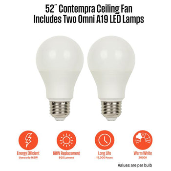 Contempra 52-Inch Indoor/Outdoor Ceiling Fan with LED Light Fixture, Matte White