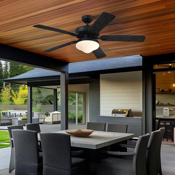 Deacon 52-Inch Indoor/Outdoor Ceiling Fan with Dimmable LED Light Fixture, Matte Black