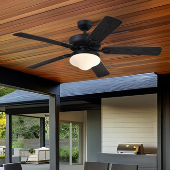 Deacon 52-Inch Indoor/Outdoor Ceiling Fan with Dimmable LED Light Fixture, Matte Black