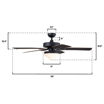 Deacon 52-Inch Indoor/Outdoor Ceiling Fan with Dimmable LED Light Fixture, Matte Black