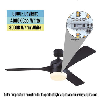 Alta Vista 52-Inch Indoor/Outdoor Ceiling Fan, Dimmable LED Light Fixture with Color Temperature Selection, Matte Black