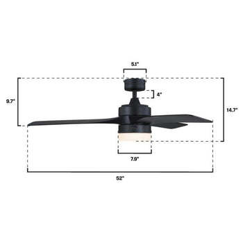 Alta Vista 52-Inch Indoor/Outdoor Ceiling Fan, Dimmable LED Light Fixture with Color Temperature Selection, Matte Black