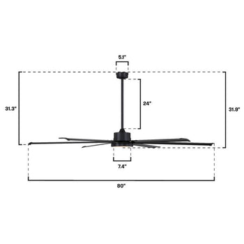 Hudson Yards 80-Inch Indoor/Outdoor Ceiling Fan with Dimmable LED, Matte Black