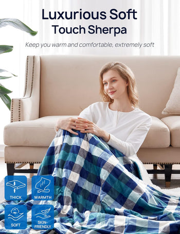Electric Heated Sherpa Plaid Blanket 100