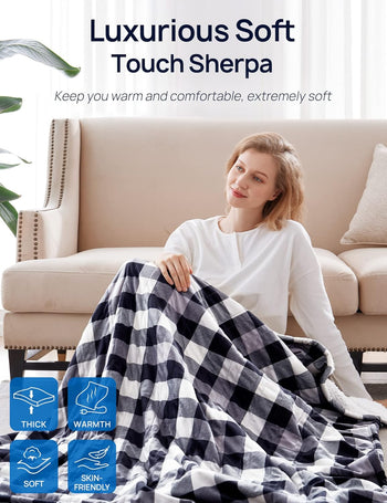 Electric Heated Sherpa Plaid Blanket 50