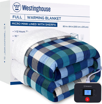 Electric Heated Sherpa Plaid Blanket 80