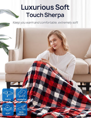 Electric Heated Sherpa Plaid Blanket 62