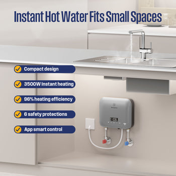 3.5KW Mini Electric Tankless Water Heater, Silver Gray