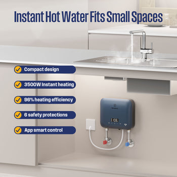 3.5KW Mini Electric Tankless Water Heater, Deep Blue