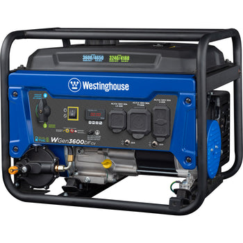 Westinghouse | WGen3600DFcv portable generator front right view on a white background.