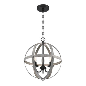 Stella Mira Three-Light Indoor Chandelier, Antique Ash Finish with Matte Black Accents