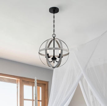 Stella Mira Three-Light Indoor Chandelier, Antique Ash Finish with Matte Black Accents