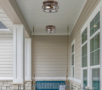 Weatherby 14-Inch Two-Light Outdoor Flush Mount Ceiling Fixture, Barnwood Finish
