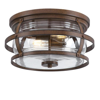 Weatherby 14-Inch Two-Light Outdoor Flush Mount Ceiling Fixture, Barnwood Finish