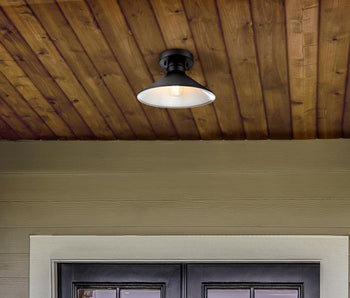 Watts Creek 11-Inch One-Light Outdoor Semi-Flush Mount Ceiling Fixture, Textured Black Finish, Dark Sky Friendly