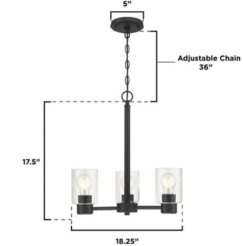 Sylvestre Three-Light Indoor Chandelier, Matte Black Finish
