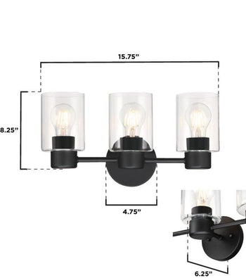 Sylvestre Three-Light Indoor Wall Fixture, Matte Black Finish