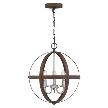 Stella Mira Three-Light Indoor Chandelier, Walnut Finish with Brushed Nickel Accents