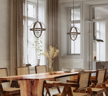 Stella Mira Three-Light Indoor Chandelier, Walnut Finish with Brushed Nickel Accents