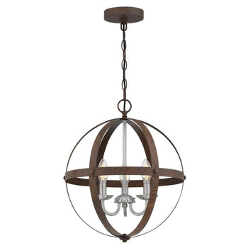 Stella Mira Three-Light Indoor Chandelier, Walnut Finish with Brushed Nickel Accents