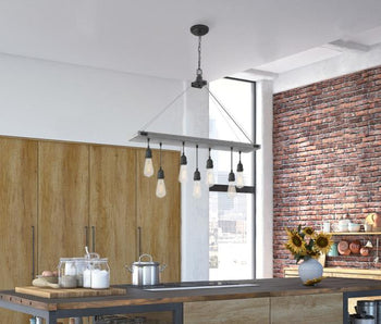 Elway Seven-Light Indoor Chandelier, Antique Ash Finish with Matte Brushed Gun Metal Accents