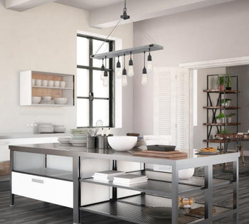 Elway Seven-Light Indoor Chandelier, Antique Ash Finish with Matte Brushed Gun Metal Accents