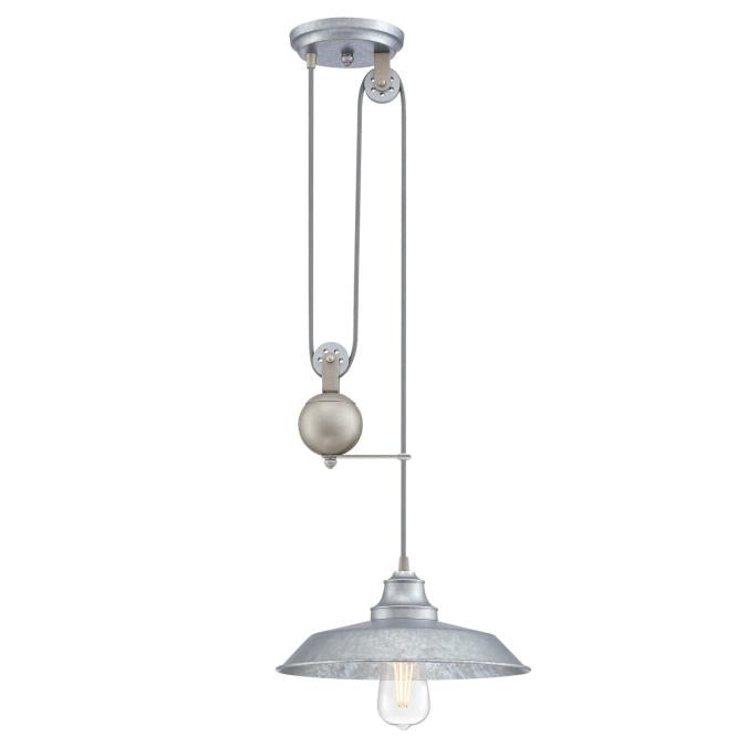 Iron Hill One-Light Indoor Pulley Pendant, Galvanized Steel Finish