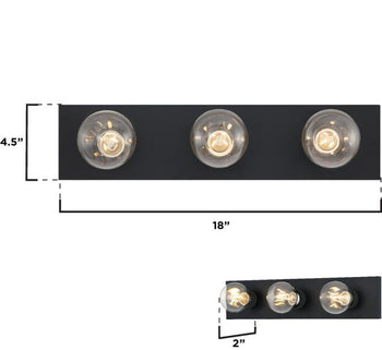 Three-Light Indoor Wall Fixture, Matte Black Finish