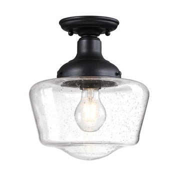 Scholar 9-Inch One-Light Outdoor Semi-Flush Mount Ceiling Fixture, Textured Black Finish
