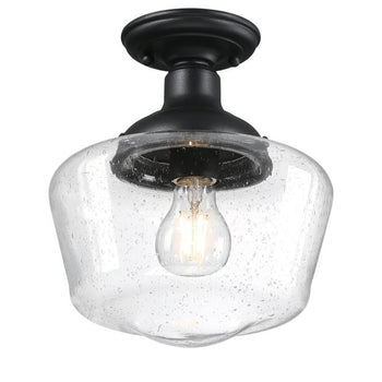 Scholar 9-Inch One-Light Outdoor Semi-Flush Mount Ceiling Fixture, Textured Black Finish
