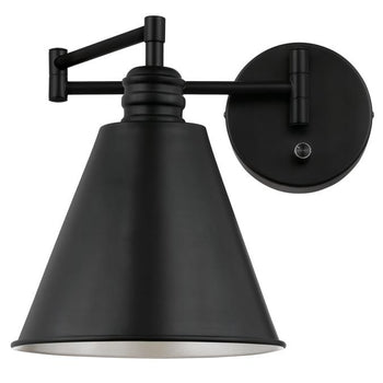 Trocadero One-Light Swing Arm Wall Fixture with On/Off Switch, Matte Black Finish