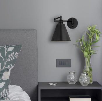 Trocadero One-Light Swing Arm Wall Fixture with On/Off Switch, Matte Black Finish