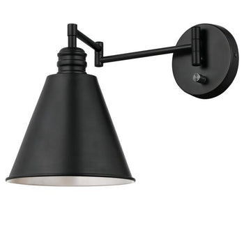 Trocadero One-Light Swing Arm Wall Fixture with On/Off Switch, Matte Black Finish
